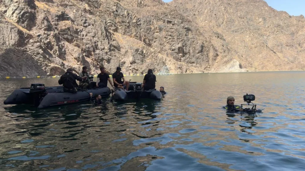 Rodando una escena en un lago